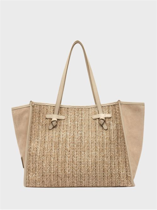 Shopping bag in paglia spigata con dettagli in pelle GIANNI CHIARINI MARCELLA | BS12360MDNSABBIA